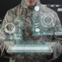 Soldier using virtual tablet hologram army technology